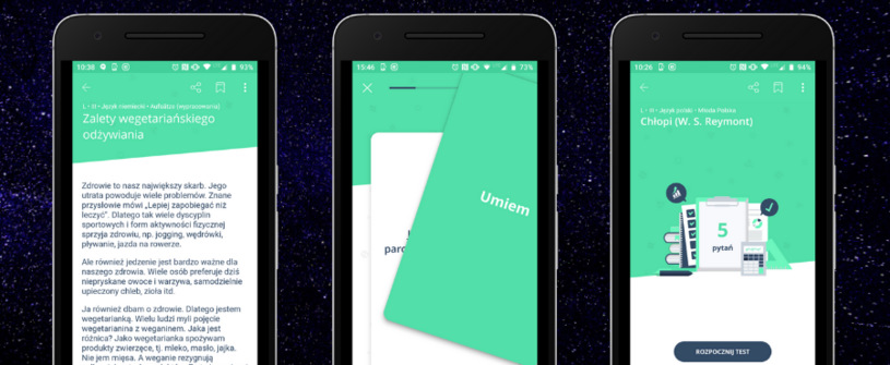 Screeny aplikacji - testy, opracowania, fiszki