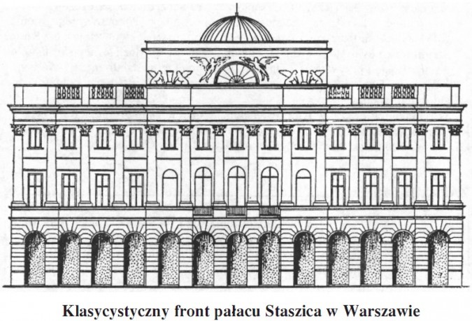 Klasycystyczny front pałacu Staszica w Warszawie