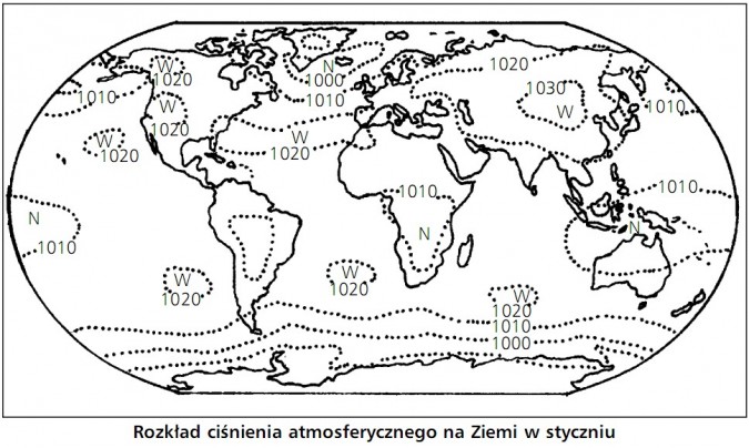 Rozkład ciśnienia atmosferycznego na Ziemi w styczniu.