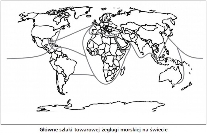Główne szlaki towarowej żeglugi morskiej na świecie.