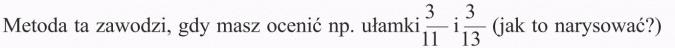 Porównywanie ułamków. Metoda ta zawodzi, gdy masz ocenić np. ułamki 3/11 i 3/13 (jak to narysować?)