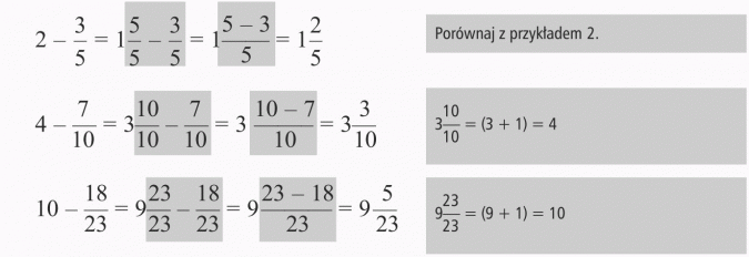 Odejmowanie ułamków zwykłych. Porównaj z przykładem 2.