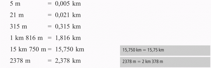 Zapisywanie wyrażeń dwumianowych. 15,750 km = 15,75 km, 2378 m = 2 km 378 m.
