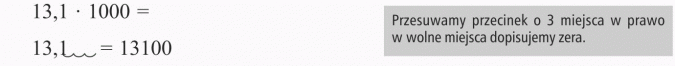 Mnożenie ułamków dziesiętnych przez 10, 100, 1000... Przesuwamy przecinek o 3 miejsca w prawo, w wolne miejsca dopisujemy zera.