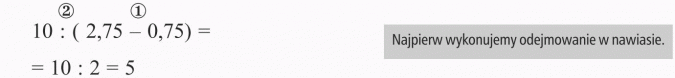 Działania na ułamkach dziesiętnych. Najpierw wykonujemy odejmowanie w nawiasie.