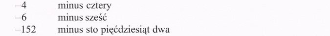 Zbiór liczb całkowitych. Minus cztery, minus sześć, minus sto pięćdziesiąt dwa.