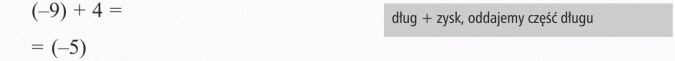 Dodawanie liczb ujemnych. Dług + zysk, oddajemy część długu.