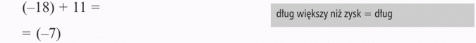 Dodawanie liczb ujemnych. Dług większy niż zysk = dług.