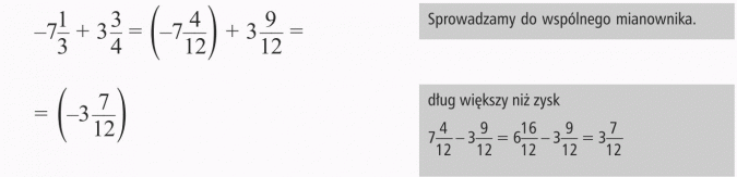 Dodawanie liczb ujemnych. Sprowadzamy do wspólnego mianownika. Dług większy niż zysk.