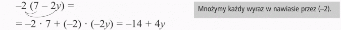 Mnożenie sum algebraicznych przez liczby. Mnożymy każdy wyraz w nawiasie przez (-2).