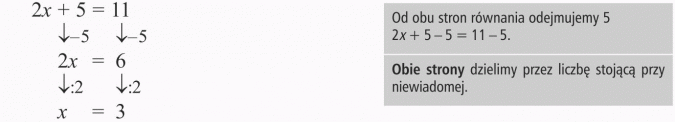 Rozwiązywanie równań. Od obu stron równania odejmujemy 5. Obie strony dzielimy przez liczbę stojącą przy niewiadomej.