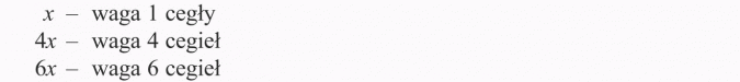 Rozwiązywanie zadań tekstowych. Waga 1 cegły, waga 4 cegieł, waga 6 cegieł.