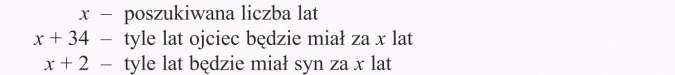 Rozwiązywanie zadań tekstowych. Poszukiwana liczba lat, tyle lat ojciec będzie miał za x lat, tyle lat będzie miał syn za x lat.