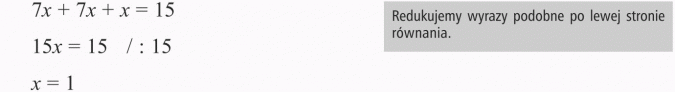 Rozwiązywanie zadań tekstowych. Redukujemy wyrazy podobne po lewej stronie równania.