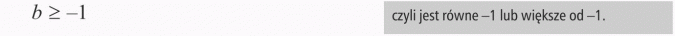 Zapisywanie nierówności. Czyli jest równe -1 lub większe od -1.