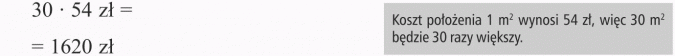 Pole prostokąta. Koszt położenia 1 m2 wynosi 54 zł, więc 30 m2 będzie 30 razy większy.