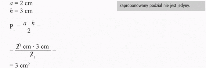 Pole wielokąta. Zaproponowany podział nie jest jedyny.