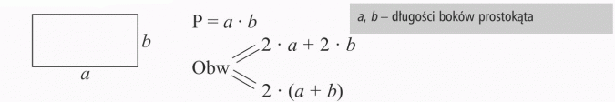 Wzory na pola figur. Długości boków prostokąta. Obw.