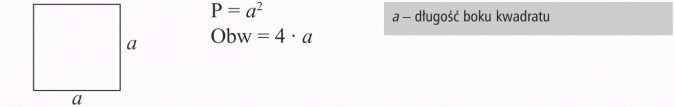 Wzory na pola figur. Długość boku kwadratu. Obw.