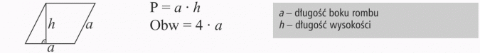 Wzory na pola figur. Długość boku rombu. Długość wysokości.
