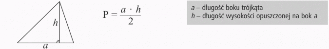 Wzory na pola figur. Długość boku trójkąta. Długość wysokości opuszczonej na bok a.