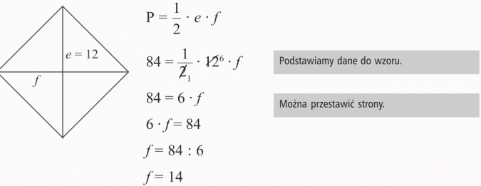 Pola figur. Podstawiamy dane do wzoru. Można przestawić strony.