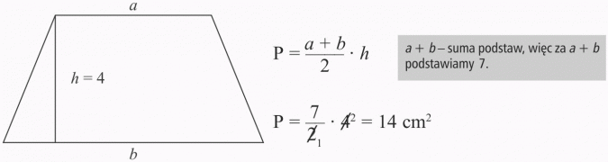 Pola figur. Suma podstaw, więc za a + b podstawiamy 7.