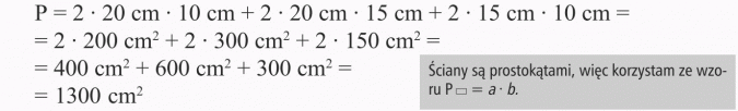 Pole powierzchni prostopadłościanu i sześcianu. Ściany są prostokątami, więc korzystam ze wzoru P = a x b.