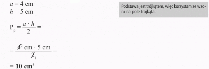 Objętość graniastosłupa. Podstawa jest trójkątem, więc korzystam ze wzoru na pole trójkąta.