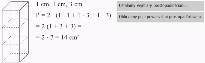 Graniastosłupy. Ustalamy wymiary prostopadłościanu. Obliczamy pole powierzchni prostopadłościanu.