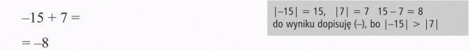 Dodawanie i odejmowanie liczb całkowitych. Do wyniku dopisuję (-).