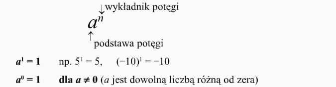 Potęga o wykładniku naturalnym. Wykładnik potęgi. Podstawa potęgi. a jest dowolną liczbą różną od zera.