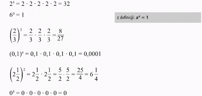 Potęga o wykładniku naturalnym. Z definicji a^0 = 1.