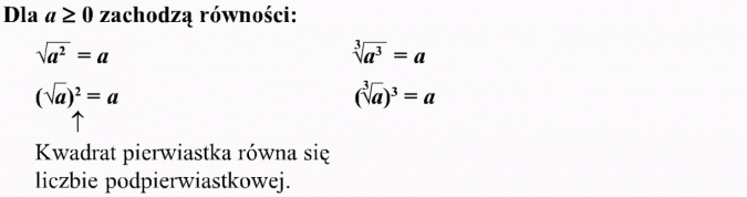 Działania na pierwiastkach. Dla a >= 0 zachodzą równości... Kwadrat pierwiastka równa się liczbie podpierwiastkowej.