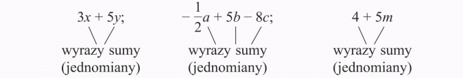Dodawanie i odejmowanie sum algebraicznych. Wyrazu sumy (jednomiany).