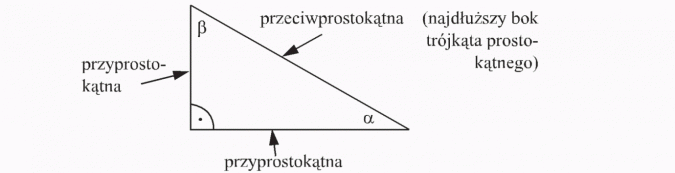 Trójkąty prostokątne. Przyprostokątna, przeciwprostokątna (najdłuższy bok trójkąta prostokątnego).