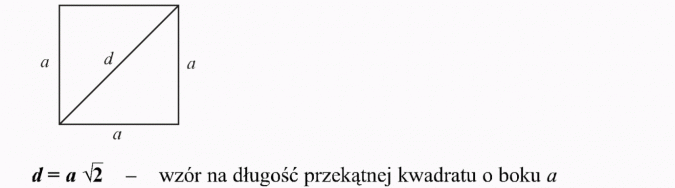 Zastosowanie twierdzenia Pitagorasa do rozwiązywania zadań. Wzór na długość przekątnej kwadratu o boku a.