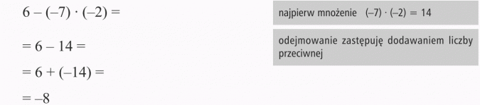 Działania na liczbach całkowitych. Najpierw mnożenie. Odejmowanie zastępuję dodawaniem liczby przeciwnej.