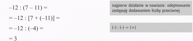 Działania na liczbach całkowitych. Najpierw działanie w nawiasie: odejmowanie zastępuję dodawaniem liczby przeciwnej.