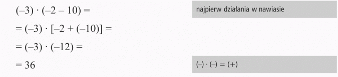 Działania na liczbach całkowitych. Najpierw działania w nawiasie.