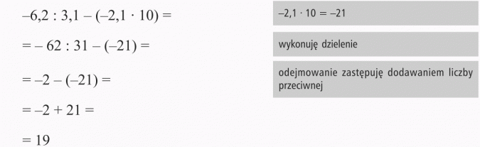 Działania na liczbach wymiernych. Wykonuję dzielenie. Odejmowanie zastępuję dodawaniem liczby przeciwnej.