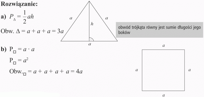 Zapisywanie i odczytywanie wyrażeń algebraicznych. Obwód trójkąta równy jest sumie długości jego boków.