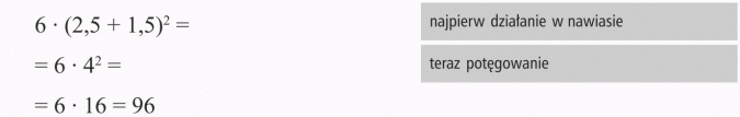 Wartość liczbowa wyrażenia algebraicznego. Najpierw działanie w nawiasie. Teraz potęgowanie.