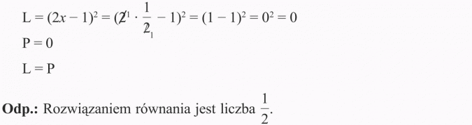 Rozwiązywanie równań. Rozwiązaniem równania jest liczba 1/2.