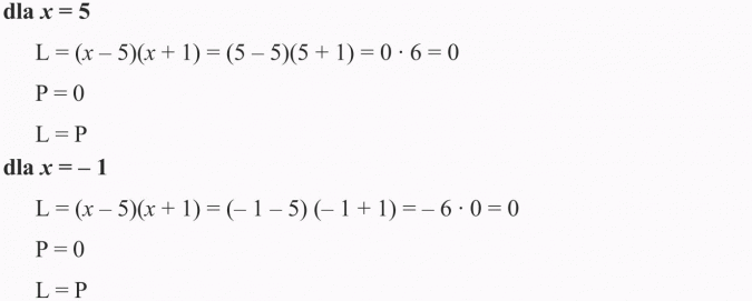 Rozwiązywanie równań. Dla x = 5. Dla x = -1.