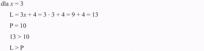 Rozwiązywanie nierówności. Dla x = 3.