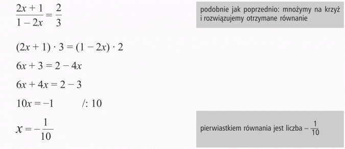 Proporcja i jej własności. Podobnie jak poprzednio: mnożymy na krzyż i rozwiązujemy otrzymane równanie. Pierwiastkiem równania jest liczba -1/10.