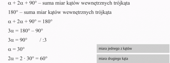 Zadania tekstowe. Suma miar kątów wewnętrznych trójkąta. Miara jednego z kątów. Miara drugiego kąta.