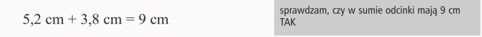 Zadania tekstowe. Sprawdzam, czy w sumie odcinki mają 9 cm. TAK