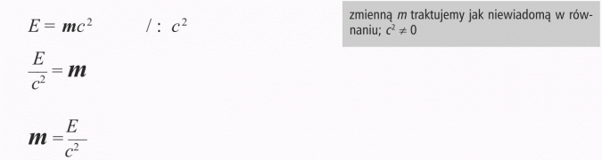 Przekształcanie wzorów. Zmienną m traktujemy jak niewiadomą w równaniu; c^2 != 0.